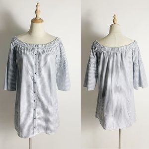 ABERCROMBIE AND FITCH Off Shoulder Striped Shirt Dress